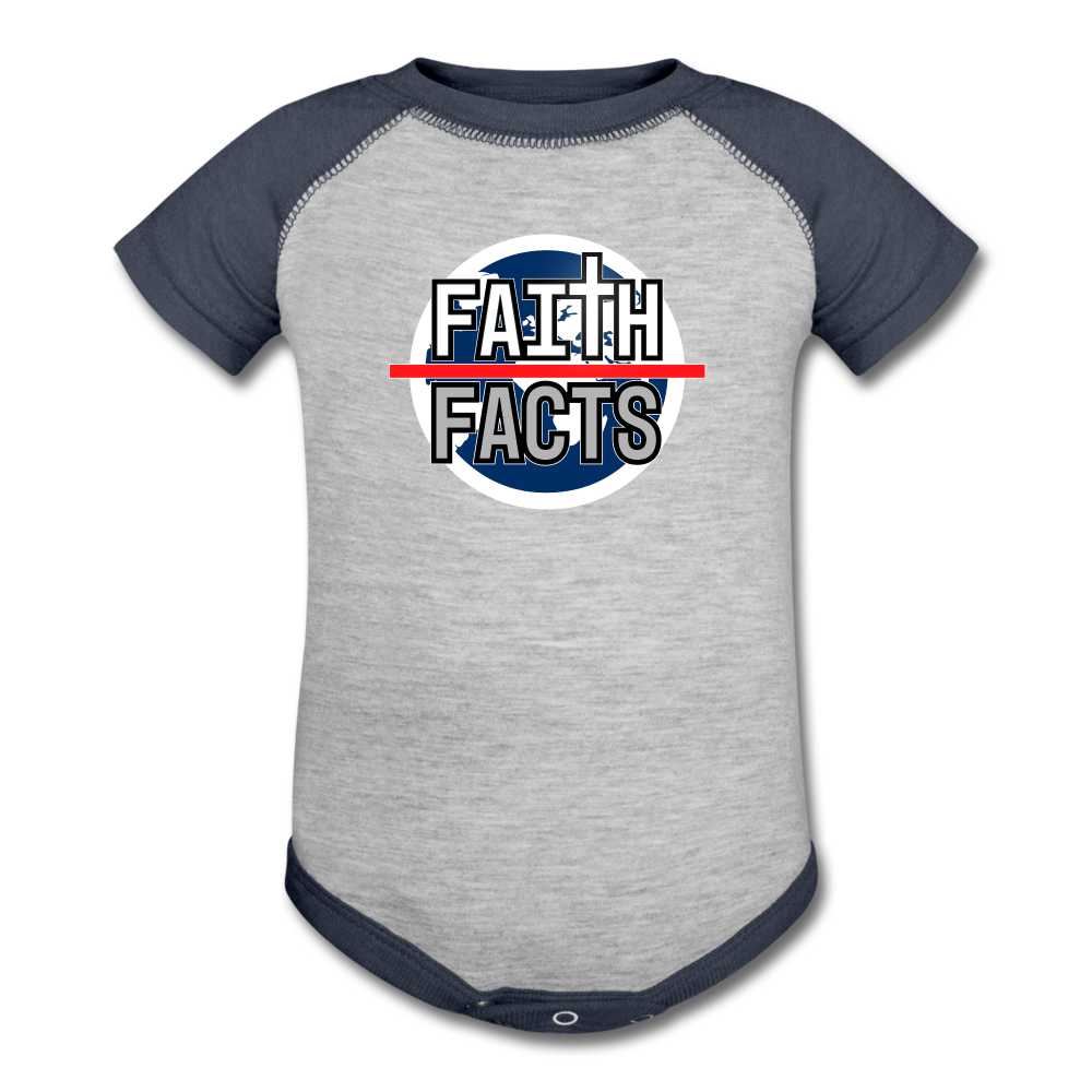 FAITH OVER FACTS 2022 Baseball Baby Bodysuit - heather gray/navy