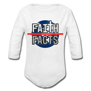 FAITH OVER FACTS 2022 Organic Long Sleeve Baby Bodysuit - white