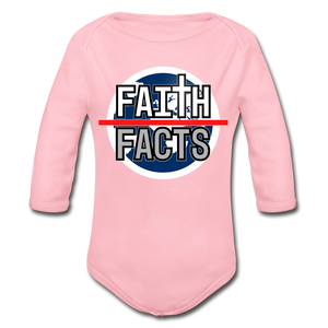 FAITH OVER FACTS 2022 Organic Long Sleeve Baby Bodysuit - light pink