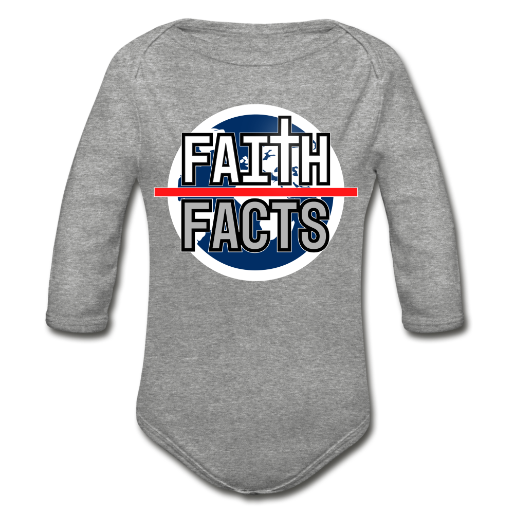 FAITH OVER FACTS 2022 Organic Long Sleeve Baby Bodysuit - heather grey