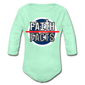 FAITH OVER FACTS 2022 Organic Long Sleeve Baby Bodysuit - light mint