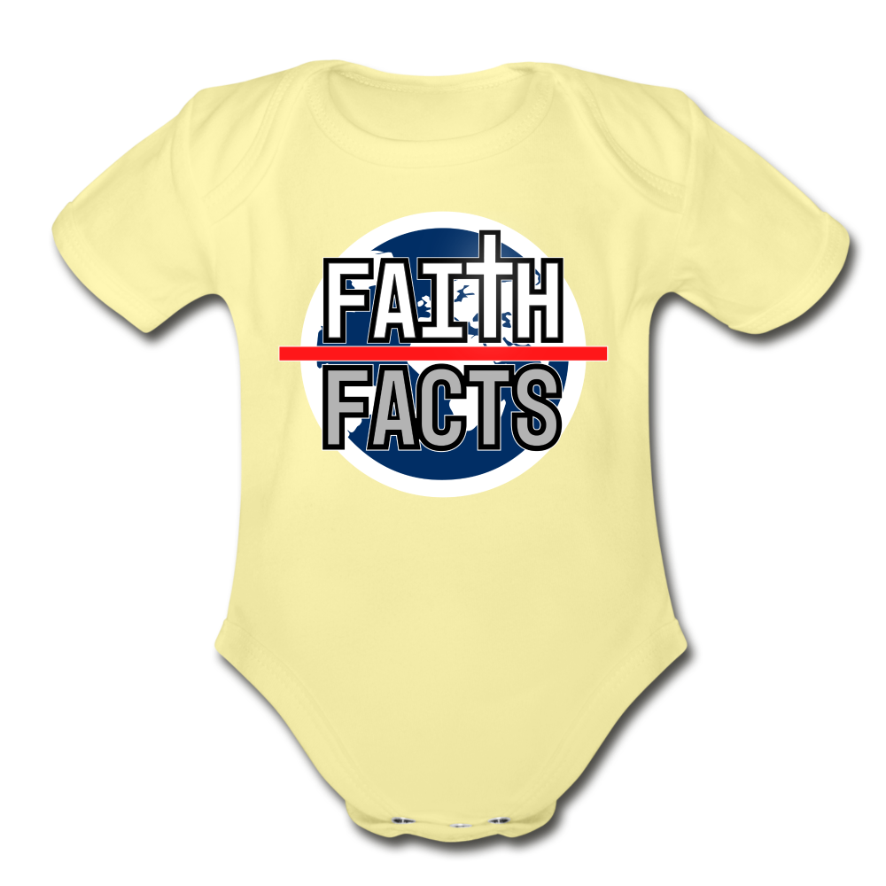 FAITH OVER FACTS 2022 Organic Short Sleeve Baby Bodysuit - washed yellow