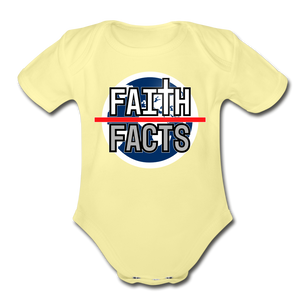 FAITH OVER FACTS 2022 Organic Short Sleeve Baby Bodysuit - washed yellow