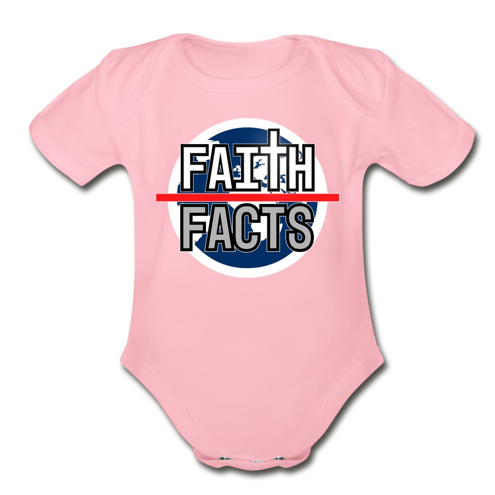 FAITH OVER FACTS 2022 Organic Short Sleeve Baby Bodysuit - light pink