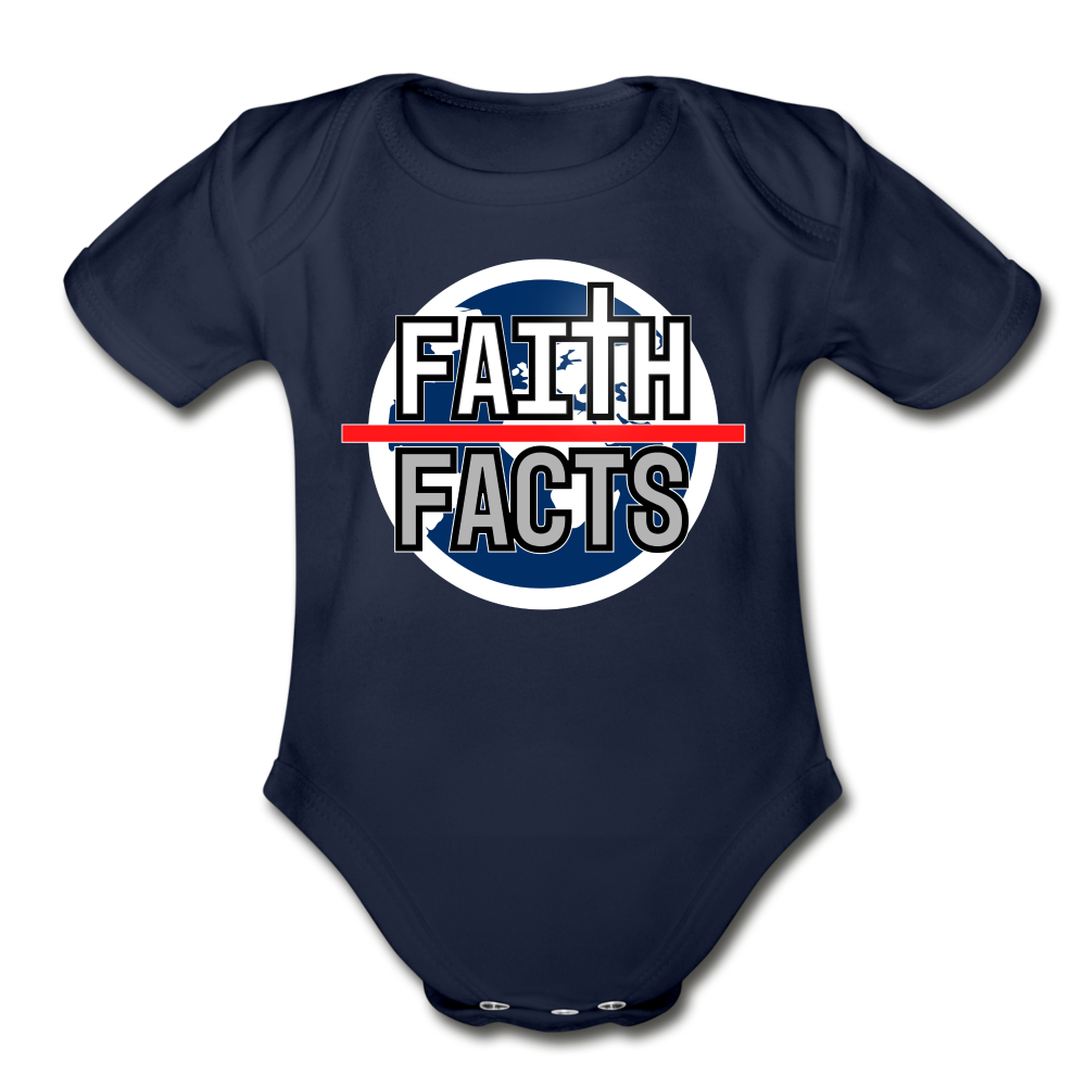 FAITH OVER FACTS 2022 Organic Short Sleeve Baby Bodysuit - dark navy