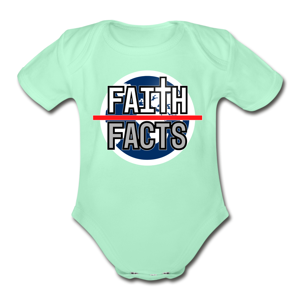 FAITH OVER FACTS 2022 Organic Short Sleeve Baby Bodysuit - light mint