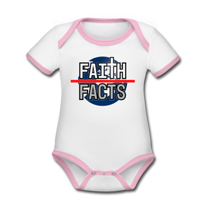 FAITH OVER FACTS 2022 Organic Contrast Short Sleeve Baby Bodysuit - white/pink