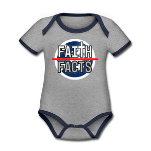 FAITH OVER FACTS 2022 Organic Contrast Short Sleeve Baby Bodysuit - heather gray/navy