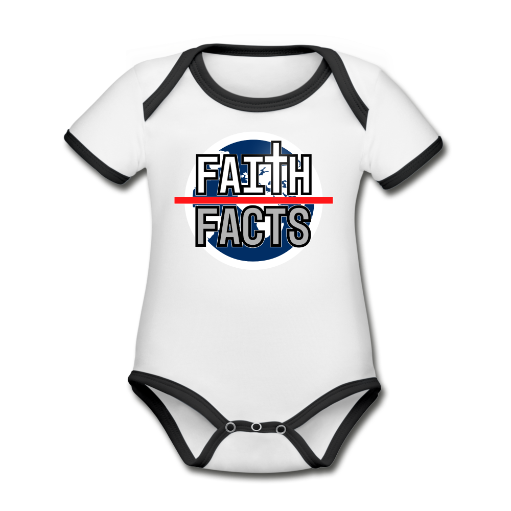 FAITH OVER FACTS 2022 Organic Contrast Short Sleeve Baby Bodysuit - white/black