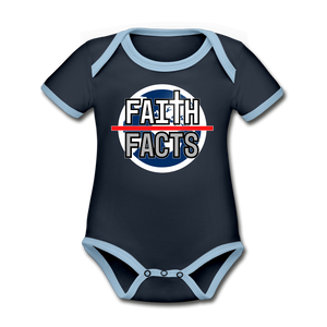 FAITH OVER FACTS 2022 Organic Contrast Short Sleeve Baby Bodysuit - navy/sky